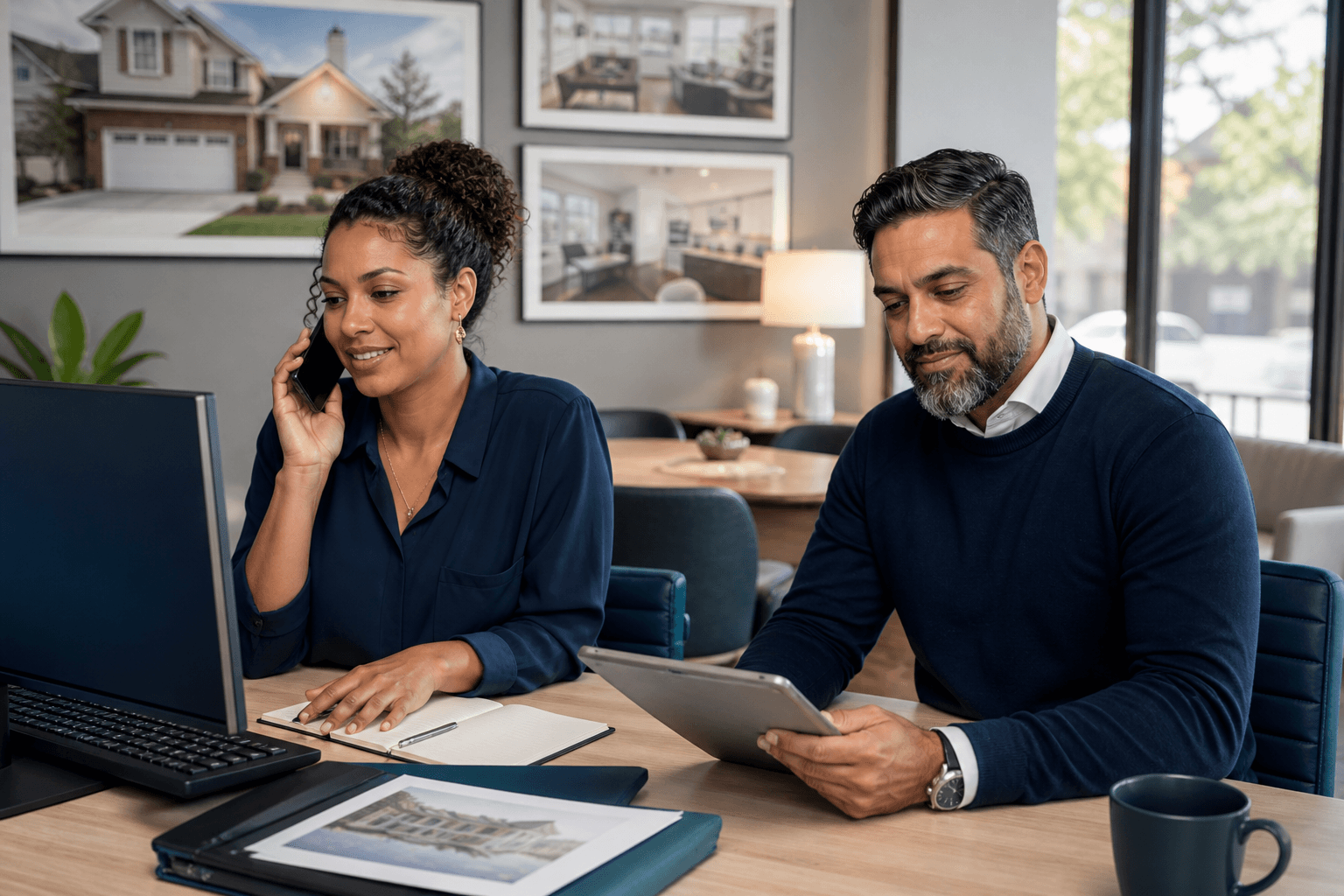 A local real estate adviser reviewing a home with prospective clients
